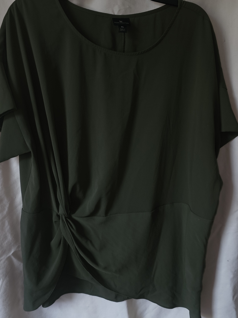 Worthington Olive Twist-Front Short Sleeve Blouse